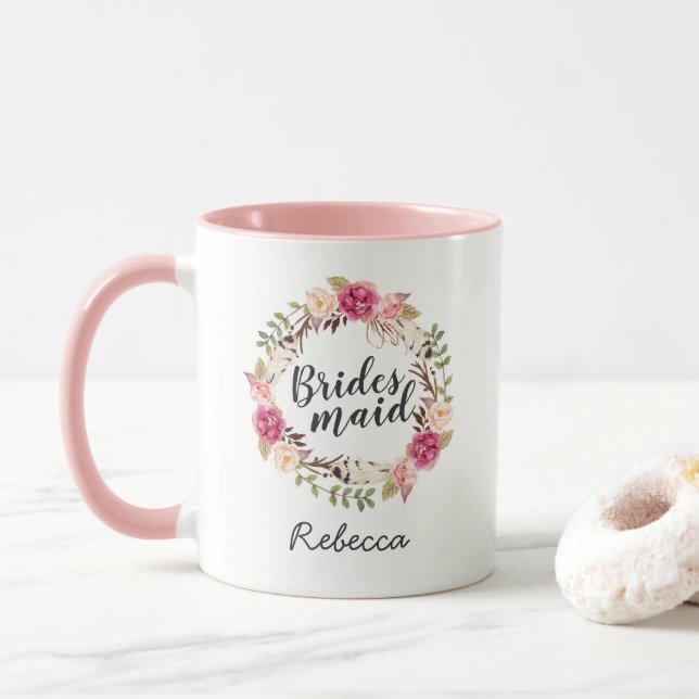 Classy Boho Floral Wreath Bridesmaid Favour Mug (With Donut)