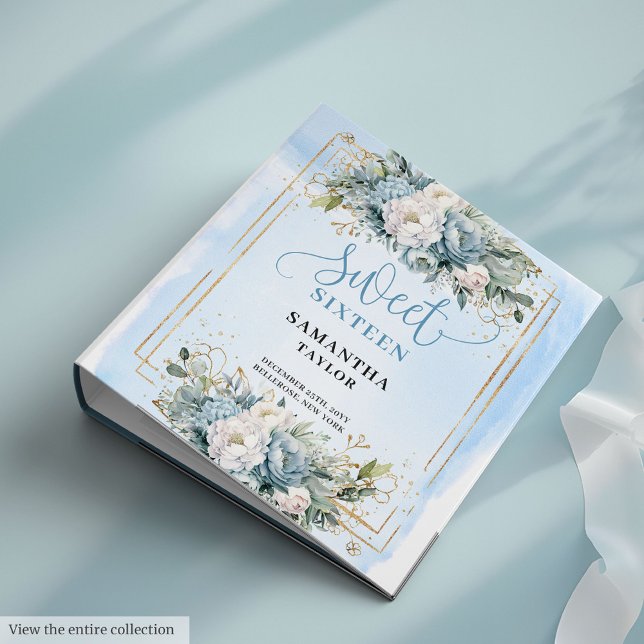 Classy Boho Pastel Blue White Floral Sweet Sixteen Binder (Classy Boho Pastel Blue White Floral Sweet 16)