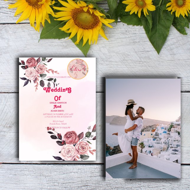 CLASSY BOHO PINK FLORAL WEDDING  INVITATION (Creator Uploaded)