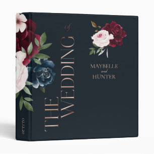 Classy Bold Burgundy & Navy Watercolor Florals Binder