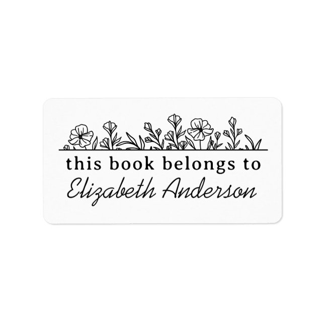 Classy Botanical Floral Script Library Bookplate Label (Front)