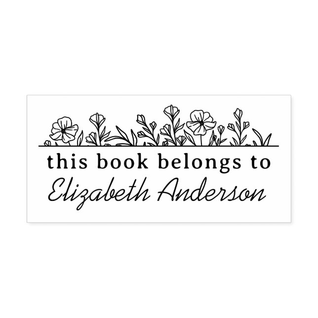 Classy Botanical Floral Script Library Bookplate Self-inking Stamp (Design)