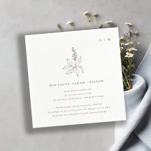 Classy Botanical Floral Sketch Wedding Fun Facts Napkin