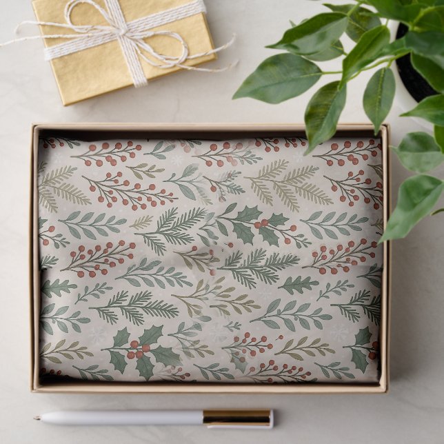 Classy Botanical Poinsettia Floral Art Pattern Tissue Paper (Gift)