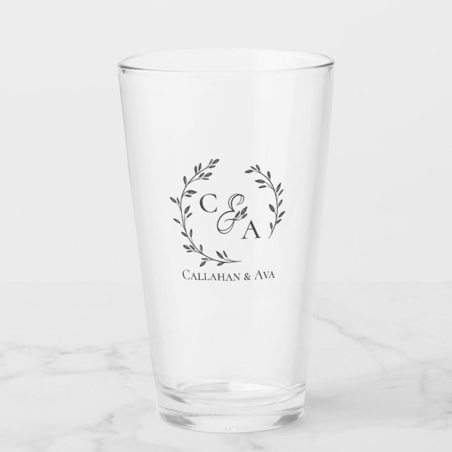 Classy bride & groom names with Personalized Logo Glass (Front)