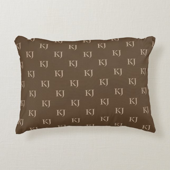 Classy Brown & Beige Monogram Initials Pattern Accent Pillow (Front)