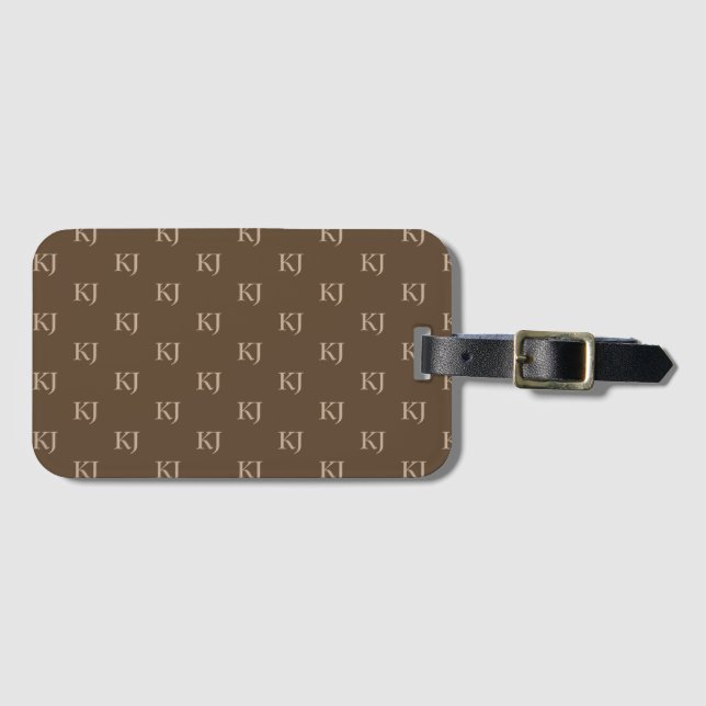 Classy Brown & Beige Monogram Initials Pattern Luggage Tag (Front Horizontal)