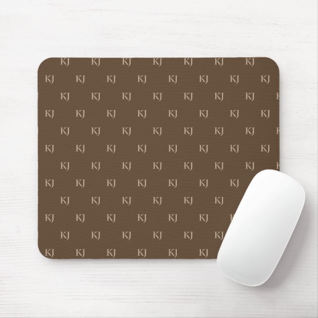 Classy Brown & Beige Monogram Initials Pattern Mouse Pad (With Mouse)