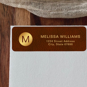 Classy Brown Texture & Gold Initial Return Address