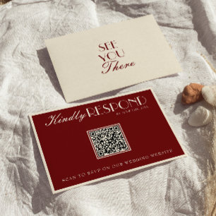 Classy Burgundy Cream Old Money QR Code Wedding RSVP Card