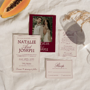 Classy Burgundy Cream Old Money Retro Wedding  Invitation