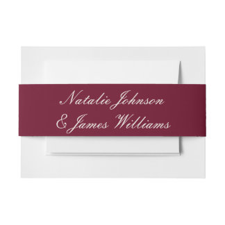 Classy Burgundy Cream Old Money Vintage Wedding Invitation Belly Band