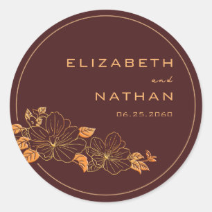 Classy Burgundy & Gold Floral Foliage Wedding  Classic Round Sticker