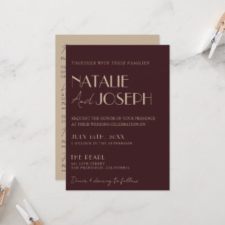 Classy Burgundy Gold Old Money All In One Wedding  Invitation