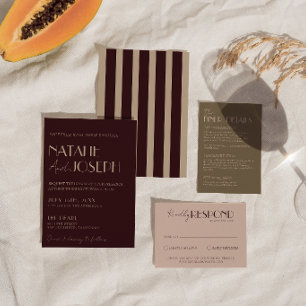 Classy Burgundy Gold Old Money Stripes Wedding  Invitation