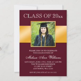 Classy Burgundy Gold Photo Graduation Announcement