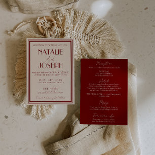 Classy Burgundy Ivory Old Money All In One Wedding Invitation