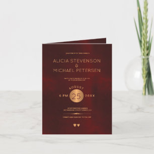 Classy burgundy metallic gold photo wedding invitation