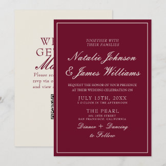 Classy Burgundy Old Money QR Code Wedding Invitation