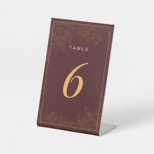 Classy Burgundy Subtle Floral Pattern Table Number Pedestal Sign