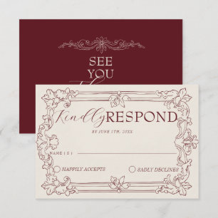 Classy Burgundy Wine Old Money Chic Wedding RSVP Card