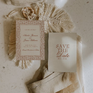 Classy Burnt Orange Boho Floral Terracotta Wedding Save The Date