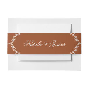 Classy Burnt Orange Floral Boho Terracotta Wedding Invitation Belly Band