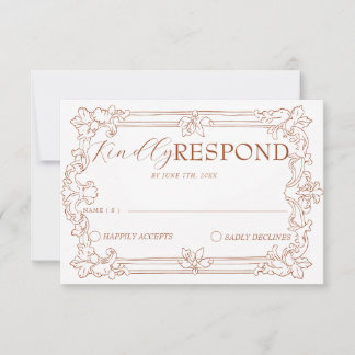Classy Burnt Orange Floral Terracotta Boho Wedding RSVP Card