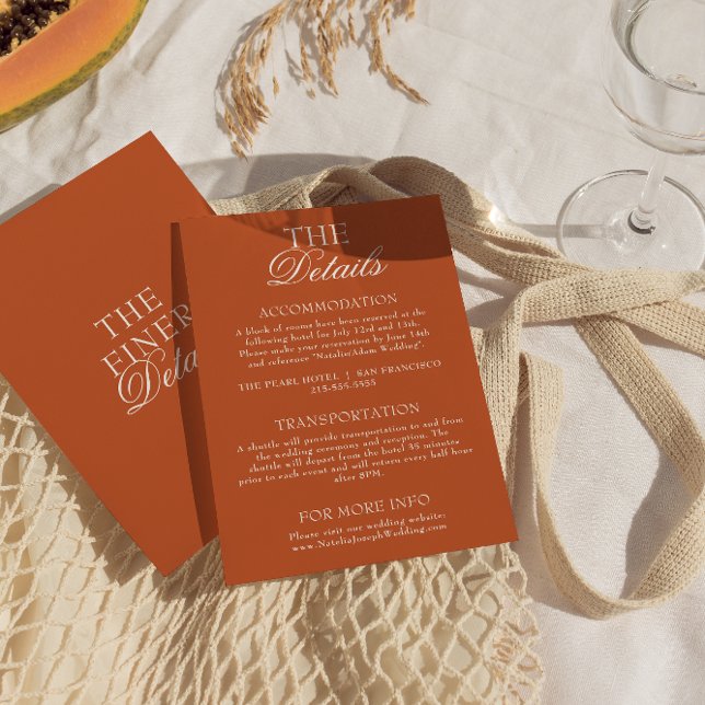 Classy Burnt Orange Old Money Chic Wedding Details Enclosure Card (Creator Uploaded)
