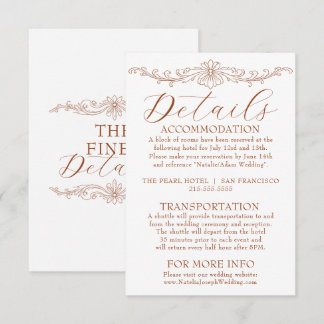 Classy Burnt Orange Terracotta Wedding Details Enclosure Card