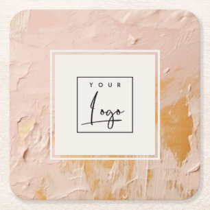 Classy Bush Pink Gold Oil Paint Texture Logo Square Paper Coaster