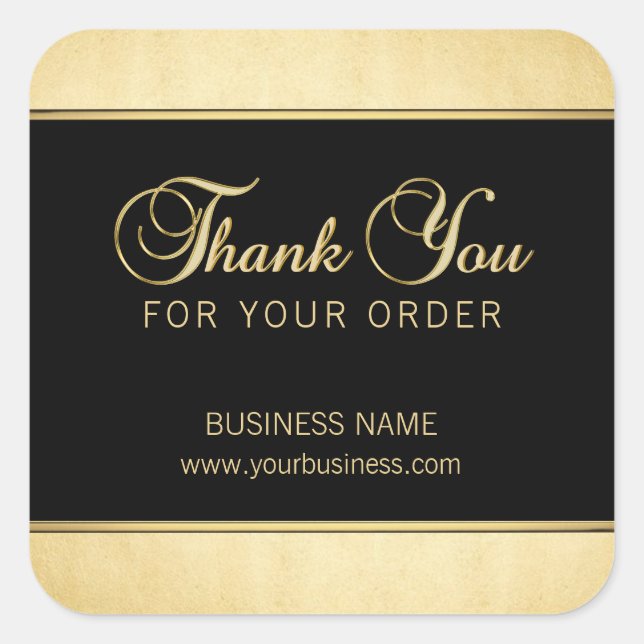 Classy Business Professional Thank You Gold Black Square Sticker (Front)