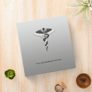 Classy Caduceus Noble Medical Elegant Black White Binder