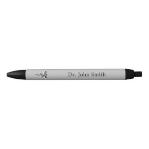 Classy Caduceus Noble Medical Elegant Black White Black Ink Pen