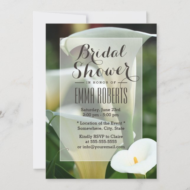 Classy Calla Lily Bridal Shower Invitations (Front)