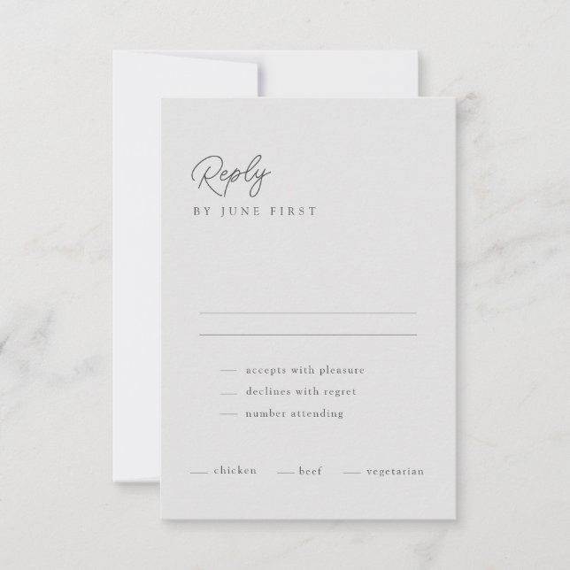Classy Calligraphy Light Grey Wedding RSVP Card (Front)