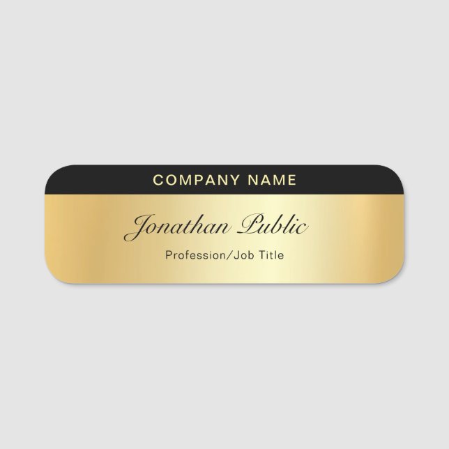 Classy Calligraphy Script Gold Template Elegant Name Tag (Front)