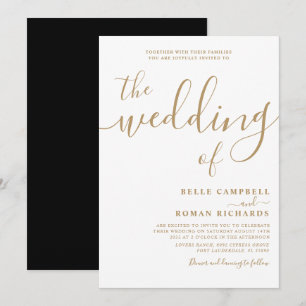Classy Calligraphy White & Gold Wedding  Invitation