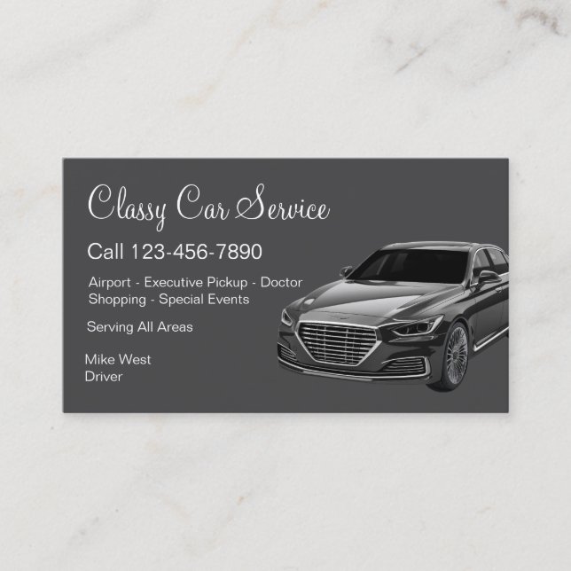 Classy Car Service Or Uber Driver Theme Business Card (Front)