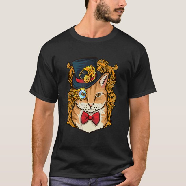 Classy Cat Steampunk Art Cute Kitty Top Hat Monocl (Front)