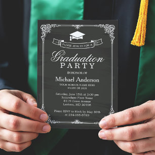 Classy Chalkboard Frame Modern Graduation Party Invitation