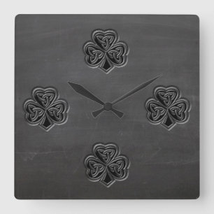 Classy Chalkboard Irish lucky shamrock Square Wall Clock