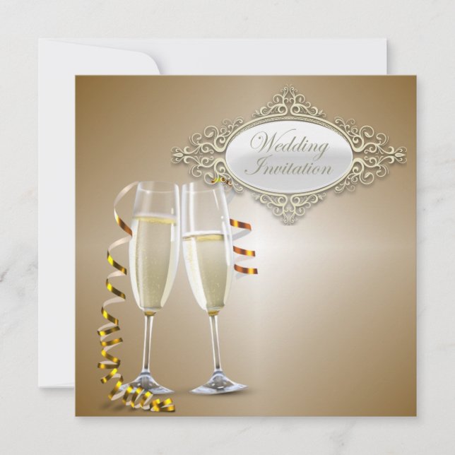 Classy Champagne glasses Wedding Invitation (Front)