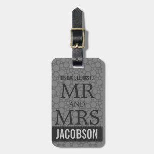 Classy Charcoal Grey Mod Mr and Mrs Personalized Luggage Tag