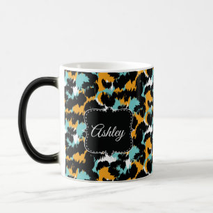 Classy Cheetah Print Splash Aqua Monogram Custom Magic Mug
