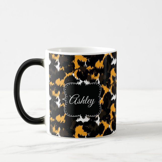 Classy Cheetah Print Splash Fun Monogram Custom Magic Mug (Left)