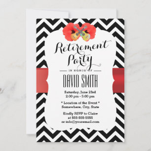 Classy Chevron Hibiscus & Ukulele Retirement Party Invitation