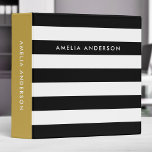 Classy Chic Black and White Stripes with Gold Side Binder<br><div class="desc">This classy chic binder features black and white stripes pattern on the front and back with a gold like colour side. Personalize it by replacing the placeholder text in the template to add your information. For more options such as to change the font, text size/colour and the spacing between letters...</div>