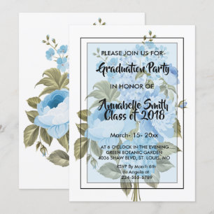 Classy Chic blue floral Graduation Invitation