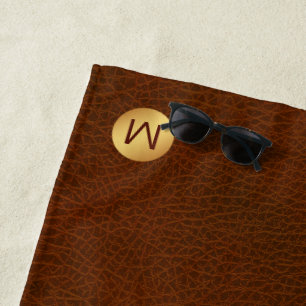 Classy Chic Brown Texture & Gold Monogram Initial  Beach Towel